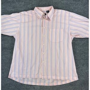 IZOD Jeans Mens XXL Pink Blue Striped Short Sleeve Button Down Linen Blend Shirt